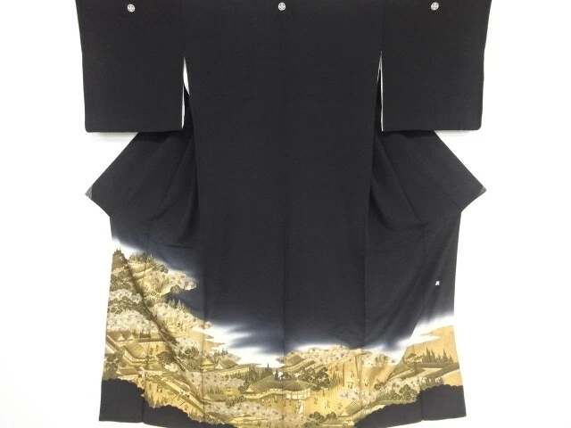 84984# Japanese Kimono / Antique Tomesode / Kinsai / Pagoda / Artist Work