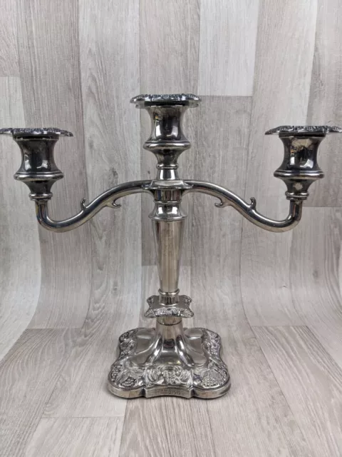 Silver Plated 3 Branch Candelabra with Vine and Grapes Pattern