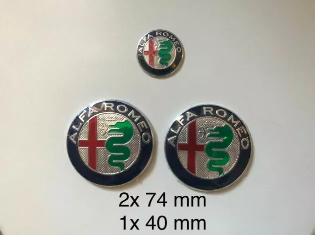 3 pz Kit Stemma Logo ALFA ROMEO 2x 74mm - 1x 40mm MiTo 147 156 159 166 Giulietta