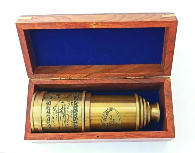 20" Antique Style Brass Spyglass Scope Telescope With Wooden Box Victorian Gift