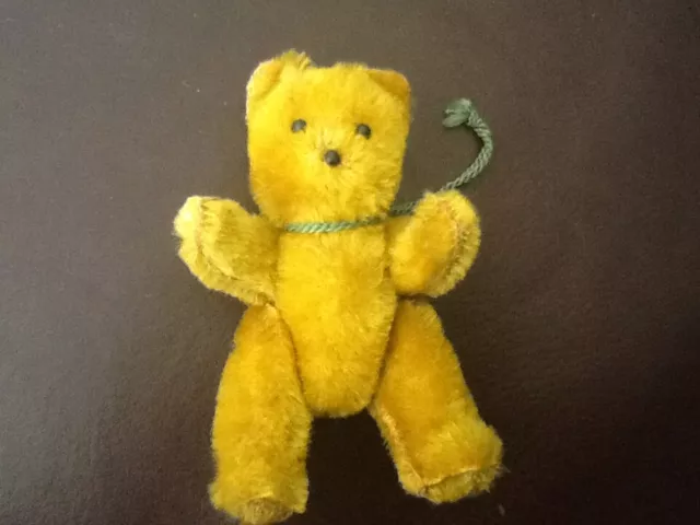 Deko altes Spielzeug Sammler kleiner Teddy gelb Mohair Metall 10 cm