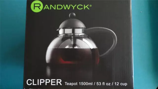 Théière en verre transparent Randwyck Clipper avec boule d'infusion rétractable 12 tasses neuve dans sa boîte