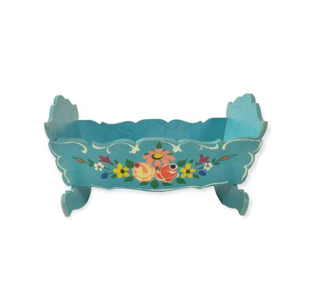 Dora Kuhn doll cradle crib bed 9 inches long hand painted folk art furniture Dora Kuhn doll cradle crib bed 9 inches long hand painted folk art furniture