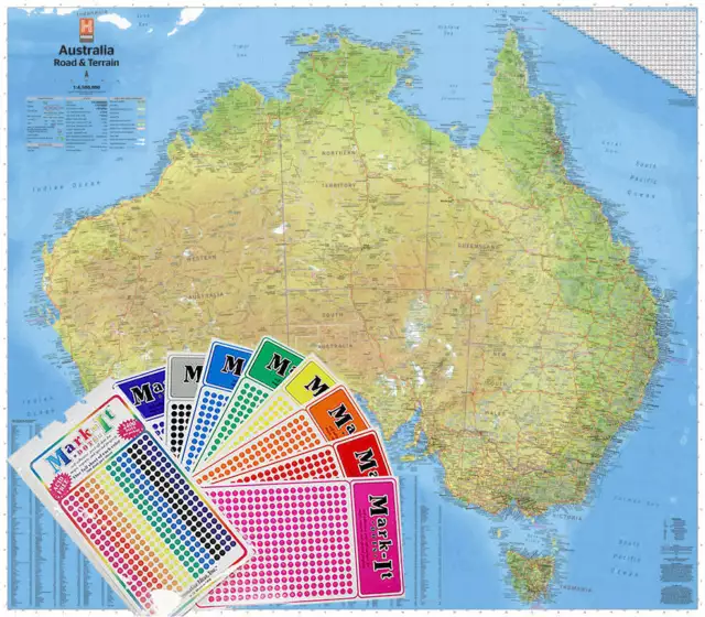 Australia Hema 1660 x 1455mm Road & Terrain Mega Map Laminated Wall Map with ...