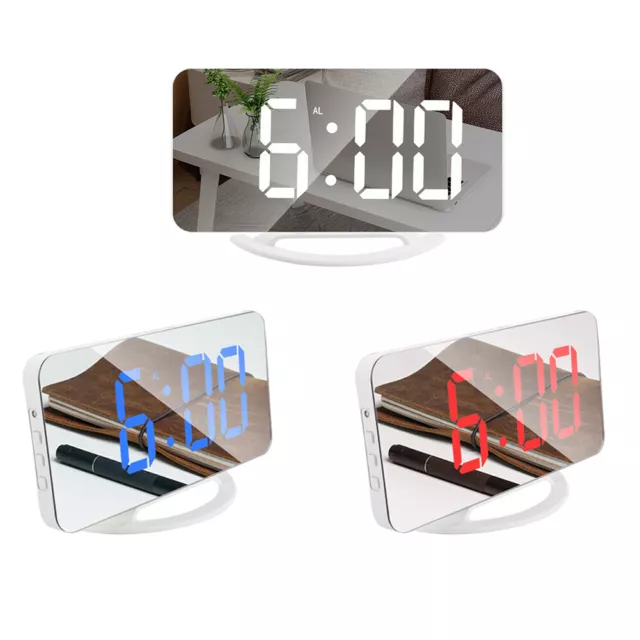 fr LED Mirror Display Wake Up Clock Electronic Auto Photosensitive Alarm Clock 2