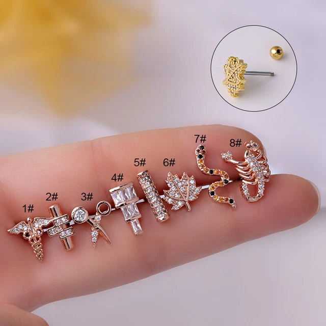 Pendientes de cartílago para orejas de acero inoxidable aros mujer Tragus hélice caracola pierc'JQ