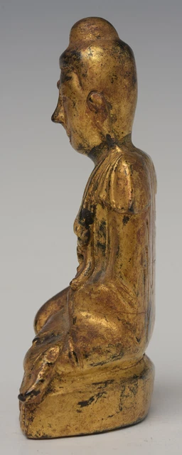 19th Century, Mandalay, Antique Burmese Wooden Seated Lotus Buddha 7