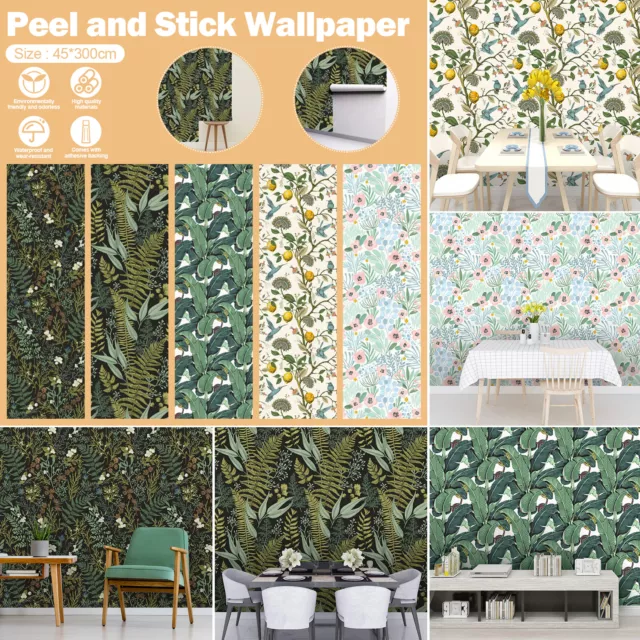Teal Floral Orchid Wallpaper Green Exotic Tropical Palm Leaves Smooth Stickers