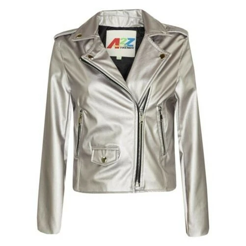 Bambini Giacche Ragazze di Design Similpelle Argento Zip Biker Cappotti 5-13Yr