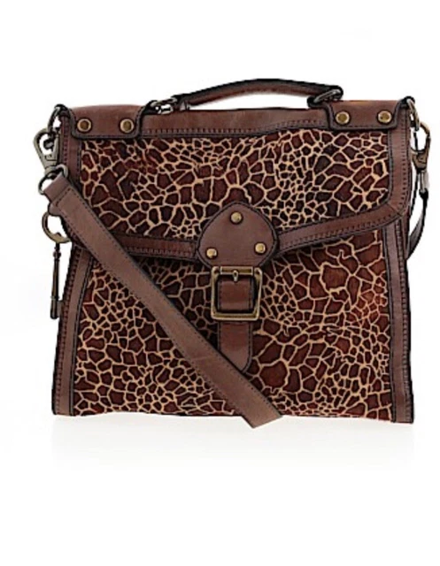 FOSSIL Vtg Revival Satchel Brown GIRAFFE Hair Satchel Crossbody Top Handle FOSSIL Vtg Revival Satchel Brown GIRAFFE Hair Satchel Crossbody Top Handle