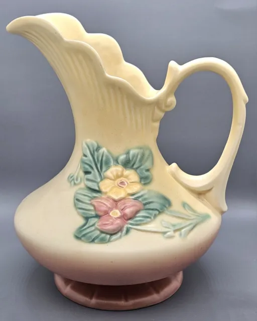 Large Hull Pink/Yellow Wild Flower Pitcher. W-11-8 1/2. 9"Tall. Great Condition!
