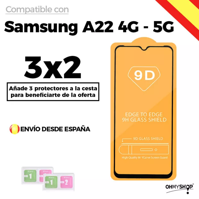 Protector Pantalla Para Samsung Galaxy A22 4G 5G Cristal Templado 3D Full Glue