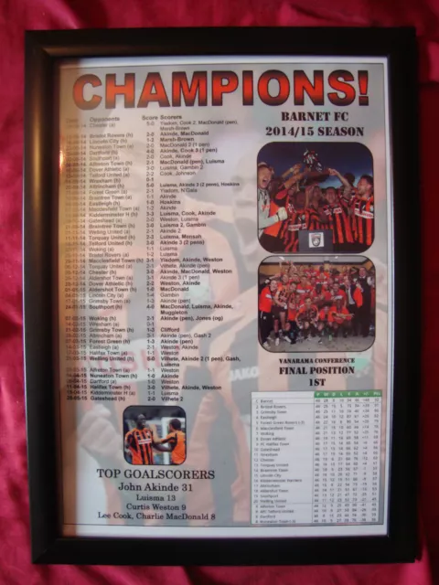 Barnet FC Vanarama Conference champions 2015 - framed print