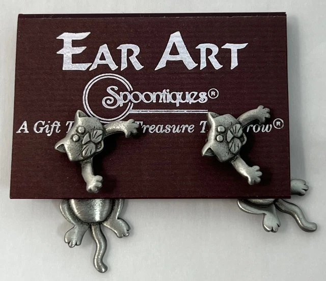 Vintage Pair of CATS Pewter Metal SPOONTIQUES Jewelry EARRINGS Figures Ear ART