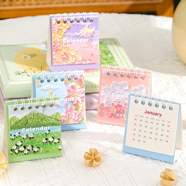 2023 MINI FLIP Portable Desktop Monthly Calendar Flower DIY. Desk