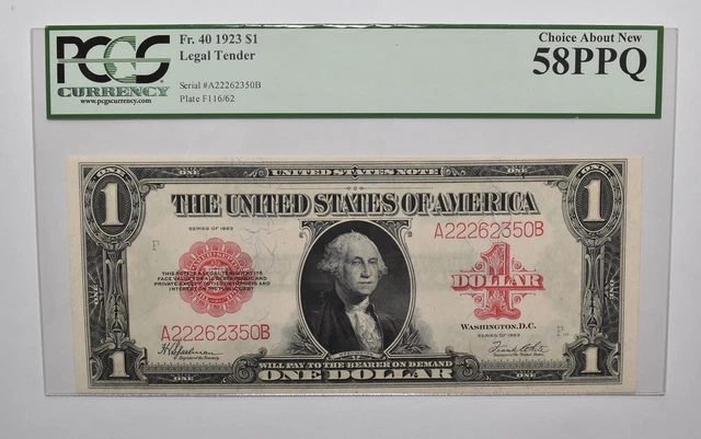 PCGS 58 PPQ $1 1923 Legal Tender Note FR#40 Large Note Red Seal *4761