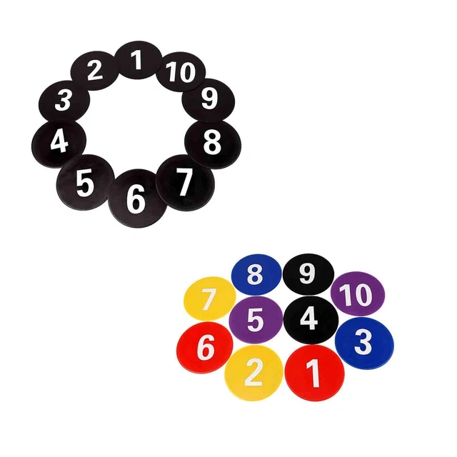 11 Marqueurs Plats Numérotés Pour Entraînement Sportif - 23 Cm En PVC Coloré - Football, Hockey, Basketball - 8