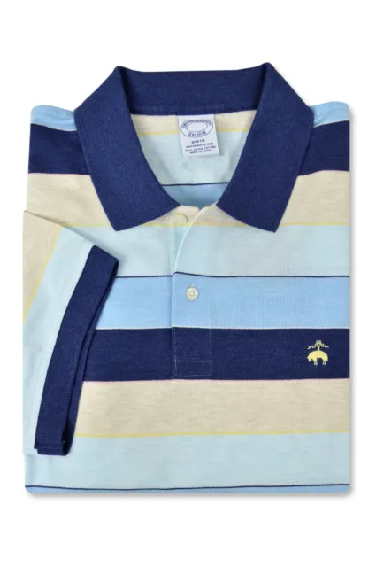 Brooks Brothers Heather Blue Multi Stripe Sim Fit Polo Shirt, 2XL XXL 8091-4