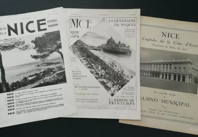 3 Publicité de presse: 1931 NICE Le CASINO Jetée Promenade Vue Générale GILETTA