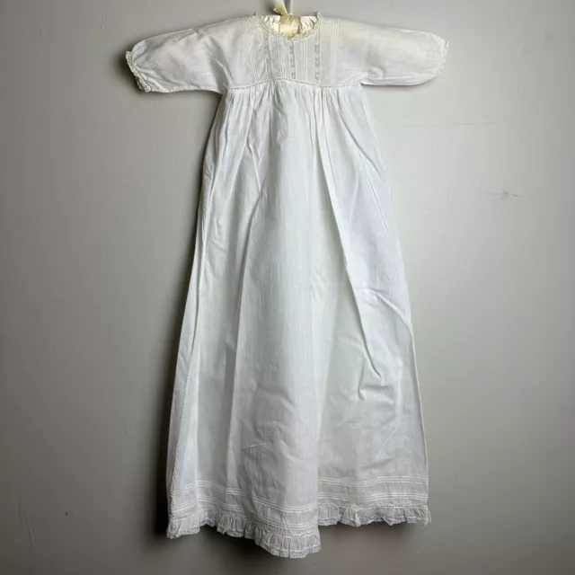 Antique Edwardian Era 1910s White Lace Cotton Christening Gown 0-3 Months