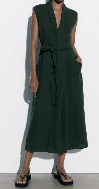 slim fit dress slacks Cassidy Emerald Green Linen Dress main image 1