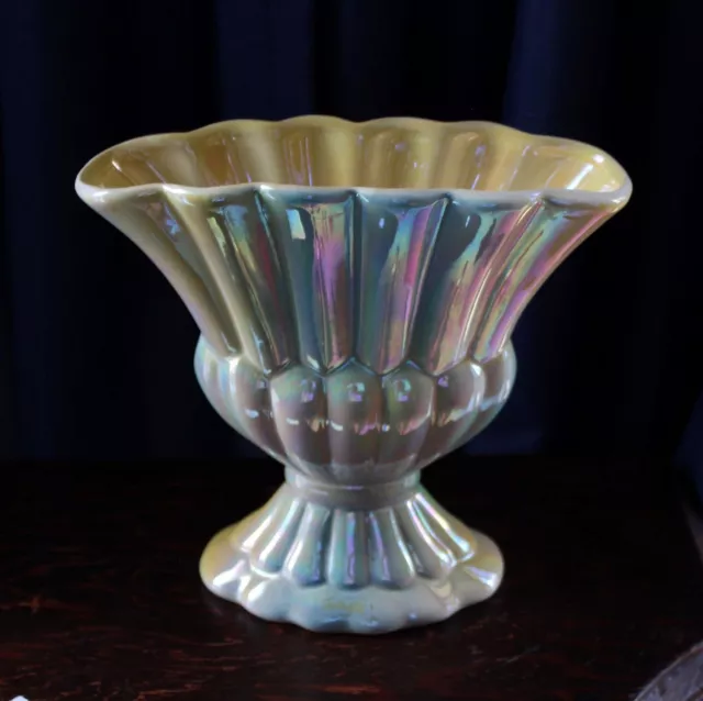 Vintage Buttery Yellow With Rainbow Lustre Fan Vase MCP Mingay