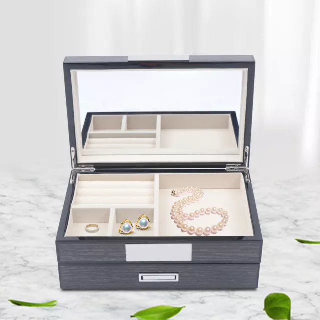 2-Layer Jewelry Box Rings Organizer Case Box For Necklaces with Mirror For Gift