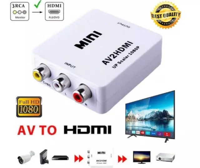 AV2HDMI Composite AV CVBS 3RCA to HDMI 1080p Converter Adapter Video Upscaler HD