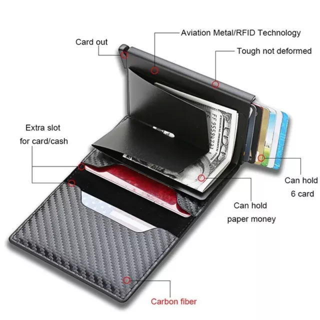 Blocking Leather Carbon Fiber Slim Mens womens Wallet ID Credit Card Holder 3
