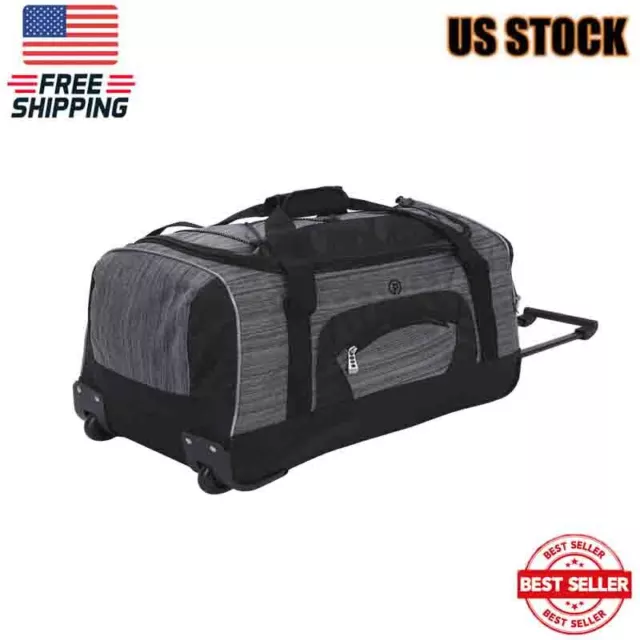 25inch Rolling Duffel Bag Black Luggage Removable Shoulder Strap Travel W/ Wheel