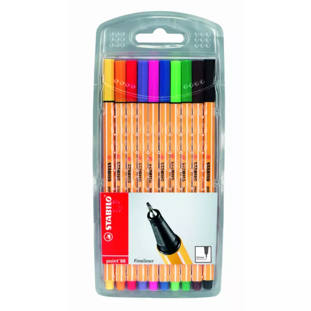 Stabilo "Point 88" Fineliner 0.4mm Pen Pack - 10 x Various Colours