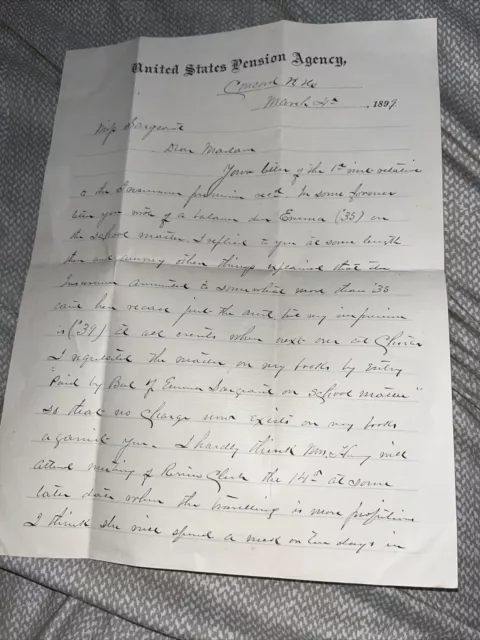 1899 Letter From Hugh Henry, Vermont Civil War Lieutenant - US Pension Agency