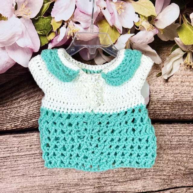 Handmade Toddler Girls Crochet Green White Stars Button Down Sweater 1-2Y