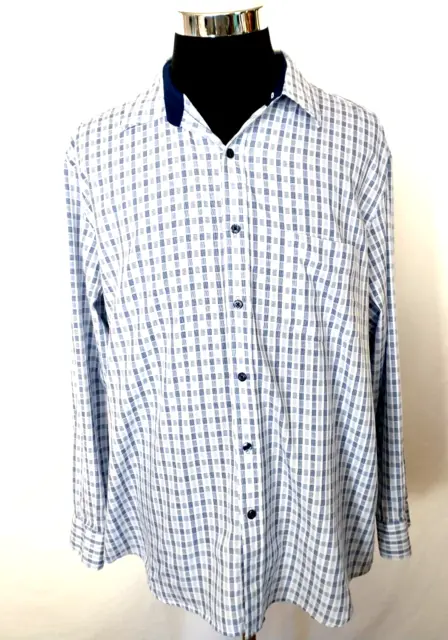 Tasso Elba Dress Shirt Mens Size XL 17-17.5 Blue White Check Cotton Button Front
