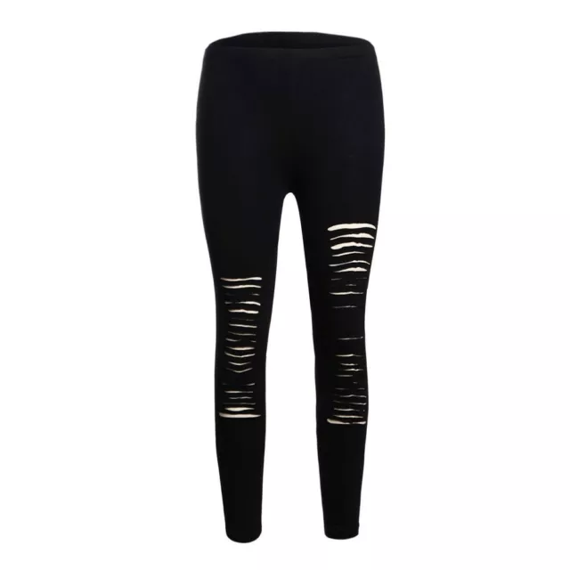 Girls Party Gothic Black Pants Women Punk Hole Ripped Slit Split Leggings