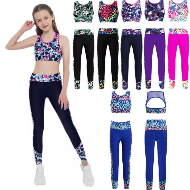 Kids Girls Athletic Outfits Sportswear Digital Print Racer Back Tops with Pants
