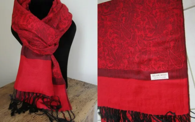 Echarpe pashmina Laine & Soie frange Etole châle foulard homme/femme Neuf 70X190