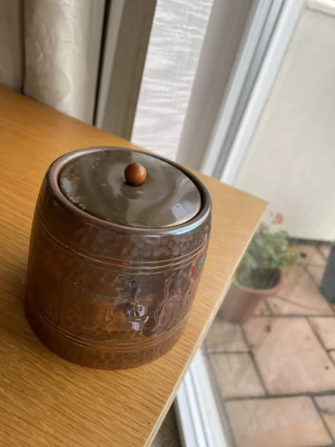 Vintage Arts Crafts Beaten Copper  & Brass Tea Caddy with Lid 10 cm High