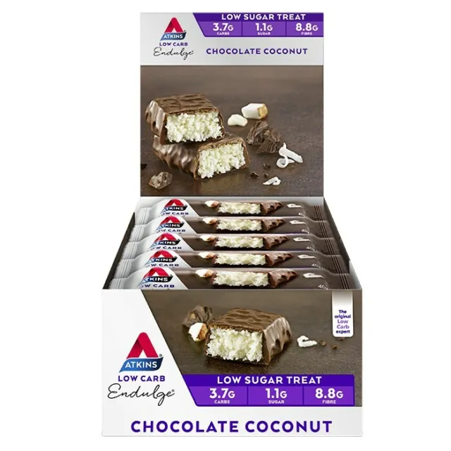 Atkins Low Carb Endulge Bars 15 x 40g - Chocolate Coconut Low Sugar Treat