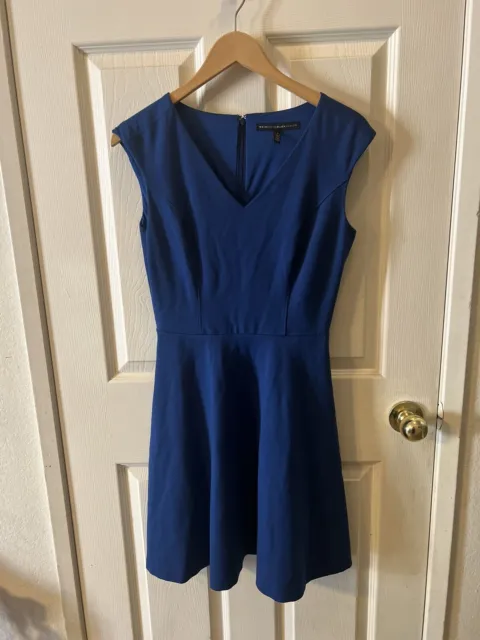 White House Black Market Sleeveless Blue Aline Dress Pockets Size 4