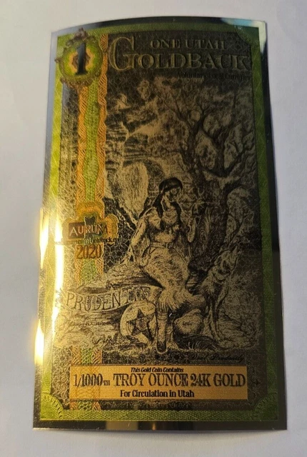 Goldback 1 Utah 999 24KT 1/1000th Oz Gold Foil Note Currency Gold Back Bullion