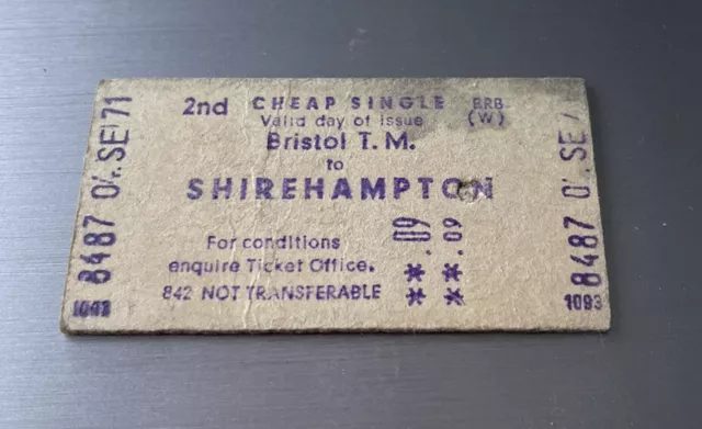 Vintage 1970s British Railways Train Ticket BRISTOL TEMPLE MEADS - SHIREHAMPTON