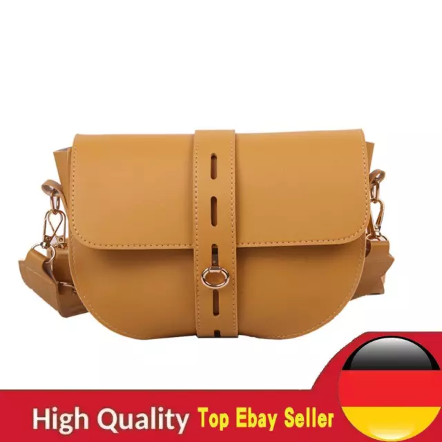 Women Retro PU Pure Candy Color Shoulder Messenger Saddle Bag Tote (Yellow)