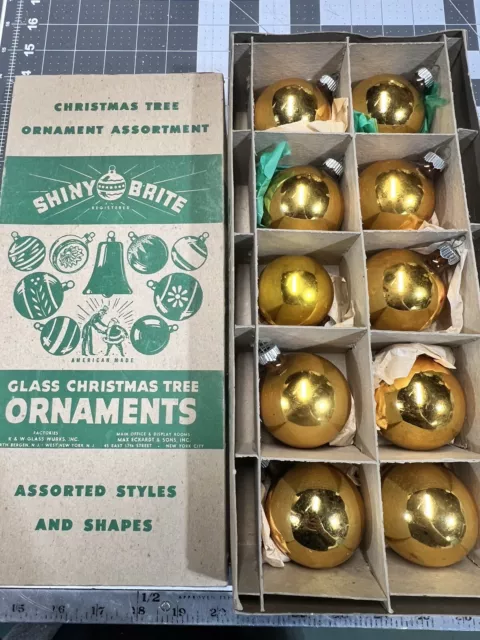 RARE SHINY BRITE RECTANGULAR BOX WITH 10 Ornaments #4