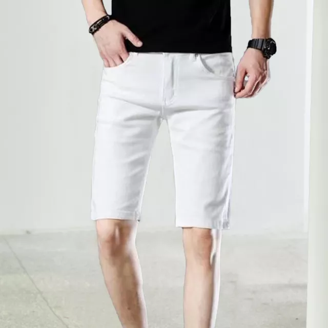 Men Shorts Solid Color Super Soft Straight Knee Length Shorts Vintage