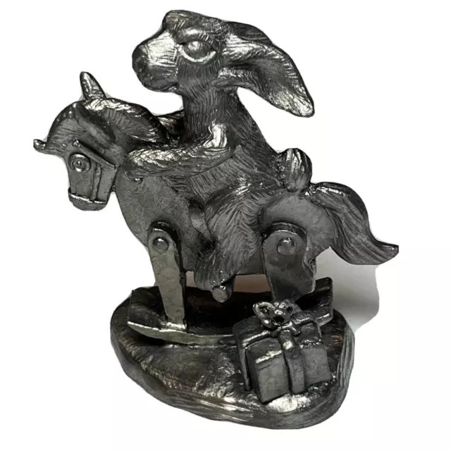 Michael Ricker Pewter Figurine Bunny Rabbit on Rocking Horse Numbered Signed