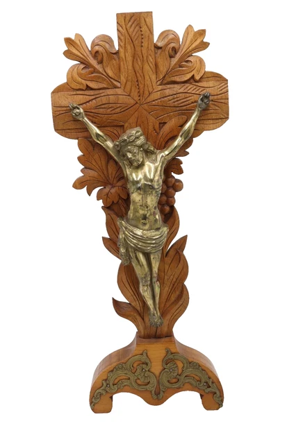 21' Crucifix Antique Altar Wood Cross Standing Jesus Church French Carved 1800s