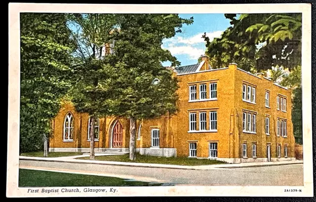 GLASGOW KENTUCKY First Baptist Church Vintage Unused Linen Postcard Barren Co KY