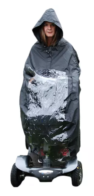 Mobility Scooter Cape Waterproof Rain Coat Poncho Hood Cover Black Clear PVC