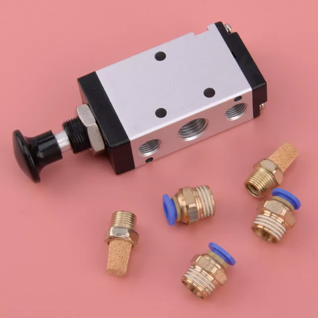 4R210-08 Hand Push Pull Pneumatic Air Valve 5Ways 2 Pos 1/4"BSPT &Connector Part